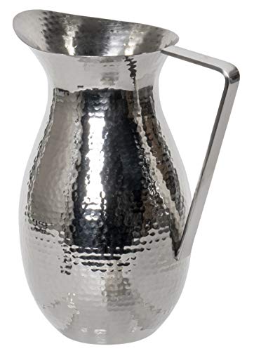Red Co. Stainless Steel Pitcher Jug, Bell-Shape with Hammered Texture and Serving Handle, 9.5 inches