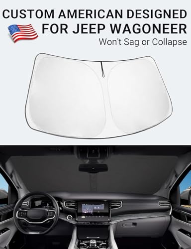 Image of Proadsy 2026 Upgrade Windshield Sun Shade Custom Fit Jeep Wagoneer 2022-2025 2026 4-Layer Foldable Front Sunshade Protector Sun Visor Blocks UV Rays Keep Car Cooler Accessories
