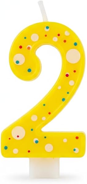 Candela Compleanno con Pois, Paraffina, 12,5 cm, Fiamma Stabile (giallo 2) - 1
