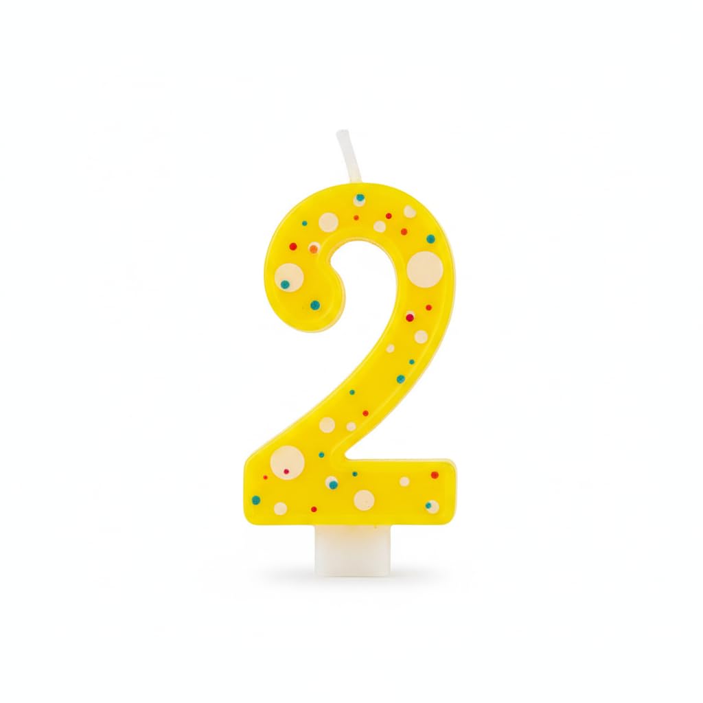 Candela Compleanno con Pois, Paraffina, 12,5 cm, Fiamma Stabile (giallo 2)