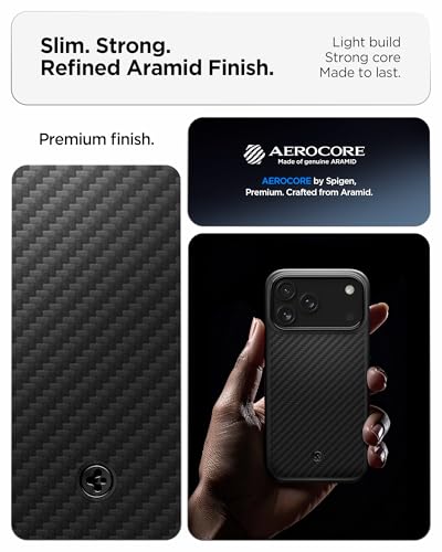 Image of Spigen Enzo Aramid T MagFit Back Cover Case for iPhone 17 Pro, Premium Aramid Fiber Finish, Camera Control Button - Polycarbonate + TPU | Black Black