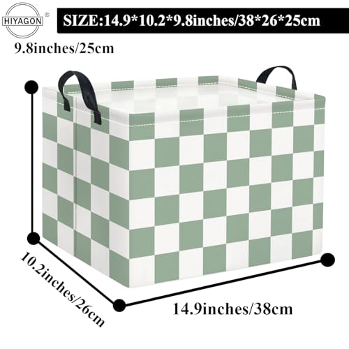 Image of Rectangular Kids Basket Baby Girl Basket Fabric Storage Bin Organizer Box Room Decor(Green Checkered)