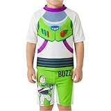 Toy Story Buzz Lightyear Bañador Niño 3-7 Años, Conjunto 2 Piezas Bañador Boxer y Camiseta Rashguard, Traje de Baño Niño Piscina Vacaciones (5-6 Años, Blanco/Verde Buzz)