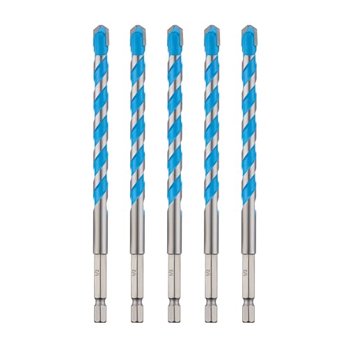 Image of toolant 1 /2 inch Concrete Drill Bit Set & Masonry Drill Bit Set, Shockproof Hex Shank Hammer Drill Bit Set for Glass /Brick /Plastic /Cement /Tile, Industrial Strength Carbide Drill Bit Tip 1 /2 inch Box of 5