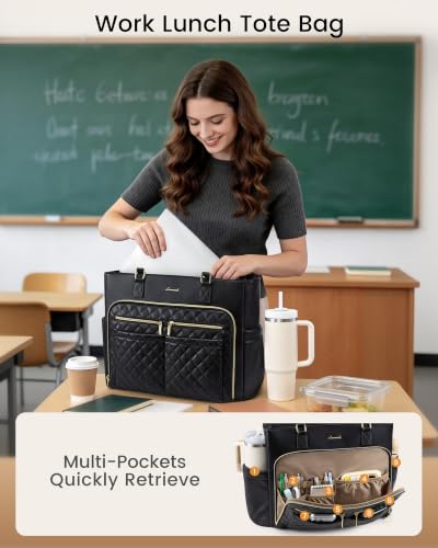 Image of LOVEVOOK Work Bag with Lunch Compartment, 17.3-Inch Teacher Tote for Women