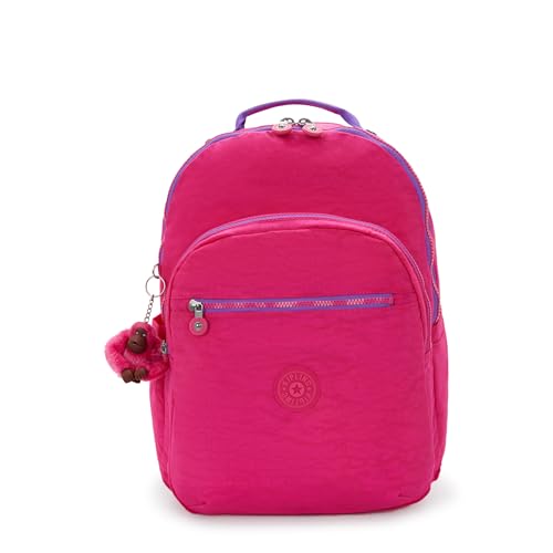 Kipling Mochila Seoul Extra Grande Metálica para Laptop de 43.2 cm, Rosa azalea, 13.5''L x 17.75''H x 9''D, Kipling Mochila feminina Seoul GG