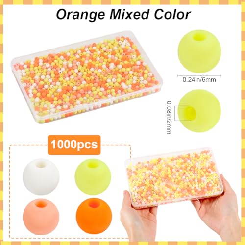SOFPLATE 1 Box 1000Pcs Round Frosted Beads Matte Acrylic Beads 6mm Opaque Orange Colored Small Ball Smooth Frost Bubblegum Gumball Loose Spacer Bead for Jewelry Making Bracelet Necklace DIY Crafts - Image 2