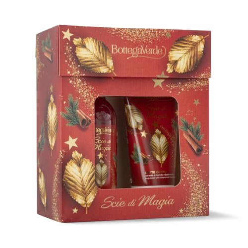 Bottega Verde - Cofanetto Regalo Scie di Magia, con Bagnodoccia 250 ml e Latte Corpo 150 ml, Fragranza di Cannella e Spezie Natalizie, Idea Regalo