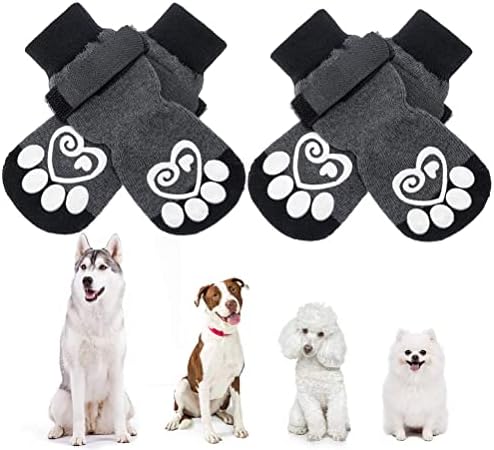 KOOLTAIL Dog Socks Anti-slip Dog Paw Protector Dog Boots 2 Pairs Adjustable Dog Socks For Pet indoor & outdoor Walking