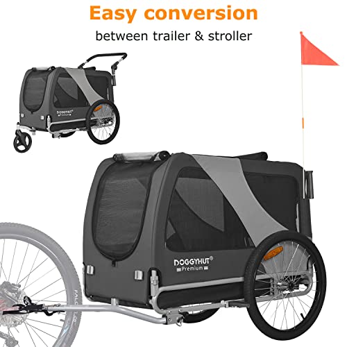 XL Pet Bike Trailer & Stroller for Dogs Up to 45kgs Parking Brakes Reinforced Base Floor (Grey/Black) - Image 3