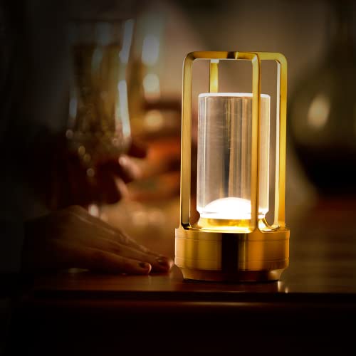 Image of ro:sha Rosha Lumos Wireless Plastic & Acrylic LED Table Lamps | Upto 8-10 Hrs 1800 mAh Rechargeable Batteries | Touch Dimmer Control | 3 Level Brightness (Gold)