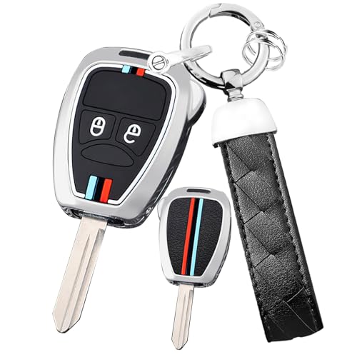 Ysbxitu Schlüsselgehäuse mit 2 Tasten, kompatibel mit Chrysler 300C Voyager Sebring Aspen Dodge RAM Nitro Jeep Liberty Commander Grand Cherokee Smart Schlüsselgehäuse mit langer Kette, Silber