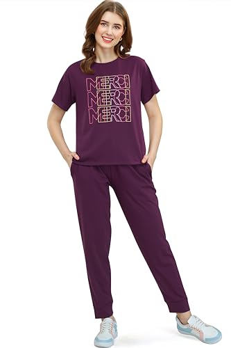 Image of ZEYO - Women's Cotton Typography Printed Night Suit Set of Top & Pajama Set