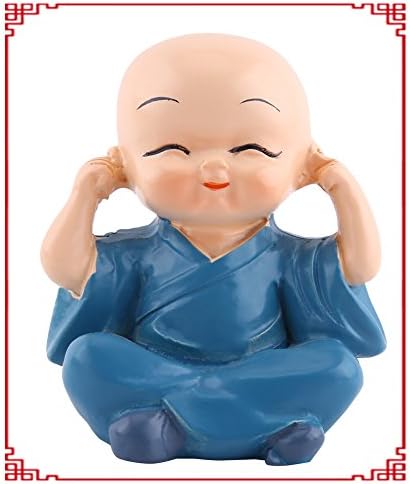 GOTOTOP 4 Cute Monks Not Hearing No Seeing No Evil Doing No Evil Statue Wealth Lucky Home Baby Buddha, Brown, Green, Gold - Image 5