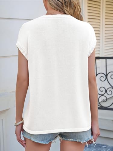 Image of Saodimallsu Womens Summer Cap Sleeve Tops 2026 Waffle Knit Going Out Casual Loose Crew Neck Lightweight Sweater Vest