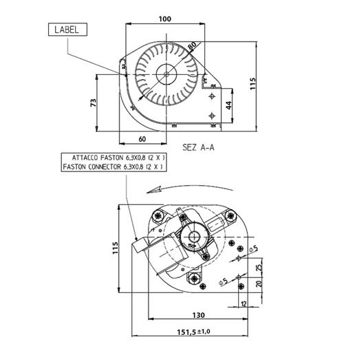 Easyricambi EMMEVI FERGAS 149502 - Motor ventilador tangencial de 406 mm - Boquilla 310 x 44 para estufas de pellets