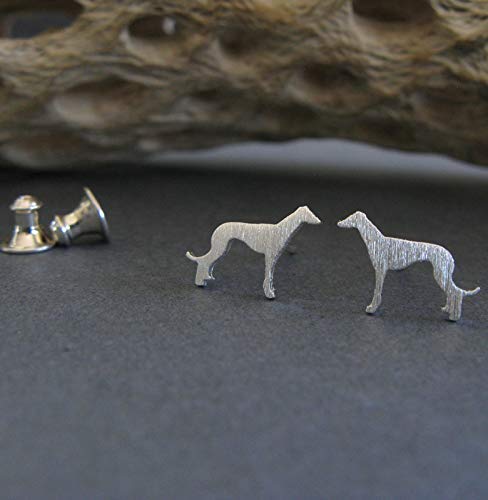 Miniatura 4 de Greyhound Dog Stud Earrings Brushed Sterling Silver Handmade in USA
