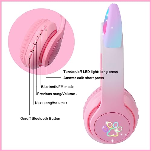 Casque Bluetooth pliable rose pour enfant avec micro intégré stable - 4