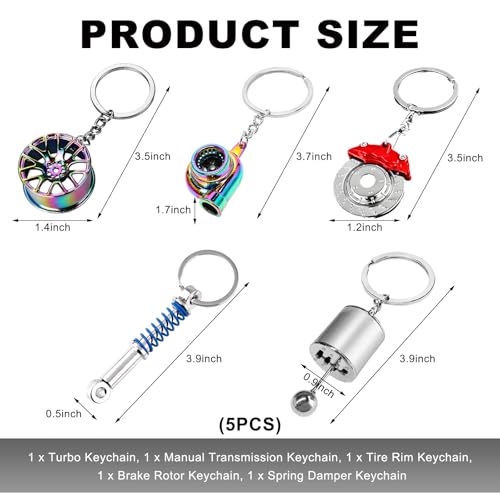 Image of KVAEY 5 PCS Car Parts Model Key Chains, Metal Turbo Keychain Set, Trendy Shock-Absorbent Car Parts Key Chain for Men Women (Red+Silver)