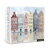 Colorful Landscape Puzzle for Adults 1000 Pieces, Europe Amsterdam Holland Jigsaw Puzzle, Aesthetic Watercolor Painting Netherlands House Puzzle