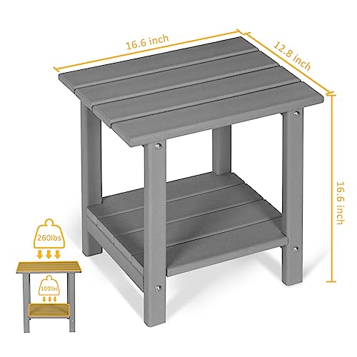 Loeniy 2 -Tier Outdoor Side Table Hdpe Adirondack Table Patio Side Table Weather Resistant End Table Small Outdoor Table (Rectangular, Grey) #TOP2