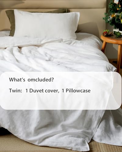 Image of XZ XIFA 100% Washed French Flax Linen Duvet Cover Set - 2 Pieces, Cooling & Textured Farmhouse Bedding for Hot Sleepers, with Zipper Closure (White,Twin)