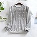 Fleece Pajama Tops Women Soft Warm Plush Sleepwear Long Sleeve Fuzzy Loungewear Crewneck Pullover Sweaters Clothes Gray-XXL