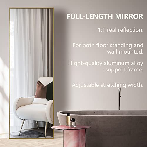 Vlsrka Full-Length Mirror With Stand, 63" X 20" Full Body Mirror Set Of 2, Free Standing Floor Mirror, Wall Mounted Hanging Mirror For Bedroom, Living Room - Gold Frame #TOP2