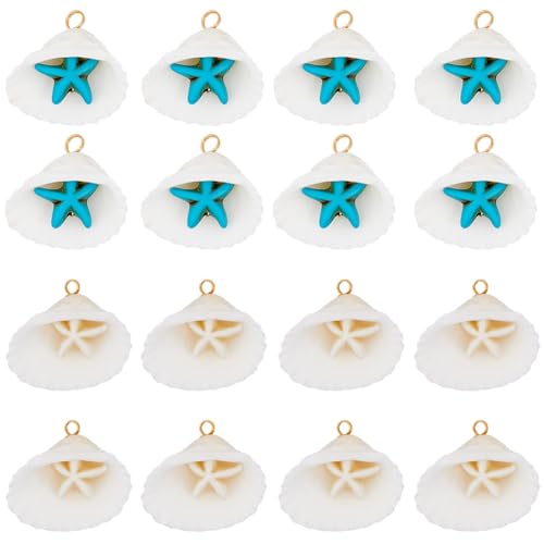 SUNNYCLUE 1 Box 32Pcs Shell Starfish Charms Seashell Charm Bulk Synthetical Turquoise Summer Beach Ocean Sea Life Star Charms for Jewellery Making Charms Necklace Bracelet Earring DIY Craft Beginners