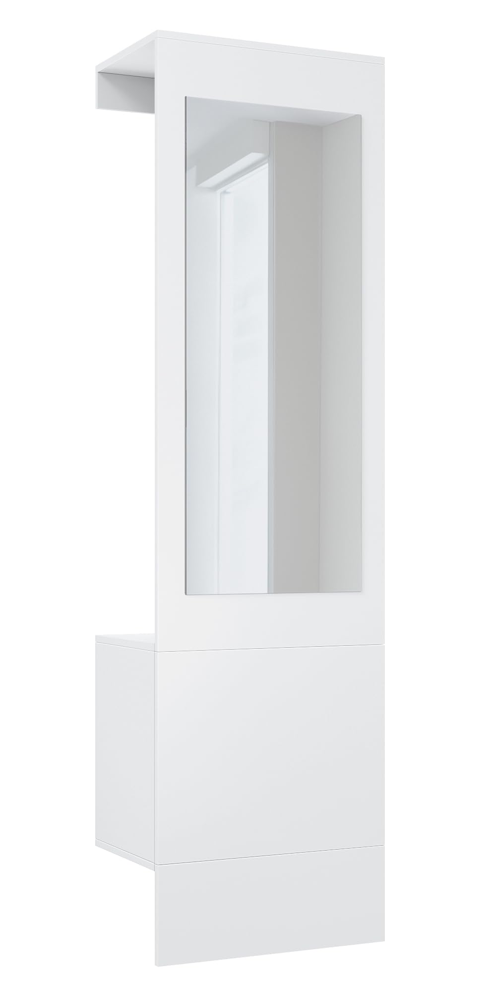 Vladon Garderobe Carlton Neo, Wandgarderobe aus Flur-Paneel mit Spiegel, Kleiderstange & Wandschrank, Weiß matt (52 x 193 x 35 cm)