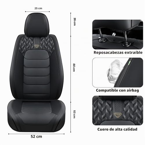 Fundas para asientos de coche universales e impermeables juego completo de cuero negro 5