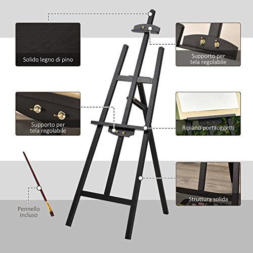 Miniatura 5 de Homcom Caballete De Pintura De Madera Caballete De Dibujo Con Ángulo Ajustable De 75 Soporte Trípode Y Pincel Para Lienzos 51,5x71,5x134,5 Cm Negro