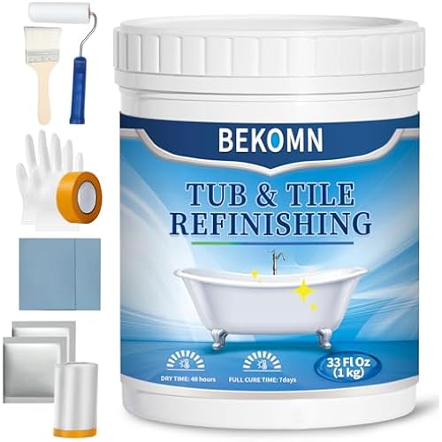 BEKOMN Tile Paint, Tub and Tile Refinishing Kit, Water-based Bathtub Paint with Tools, 50-55sq.ft, 33oz, White