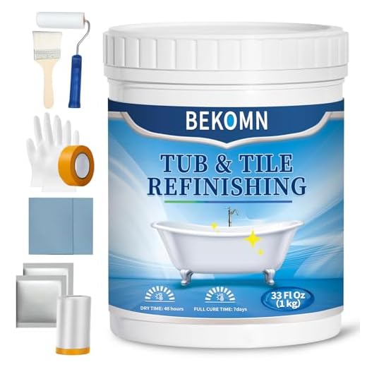 Tub and Tile Refinishing Kit,Odorless DIY Sink Bathtub Repair,Countertop Reglaze Kit,Easy Cover Application,Resurface Paint for Bathroom Kitchen Porcelain Fiberglass,Semi-Matte White Coating,(1kg,With Tools,White)