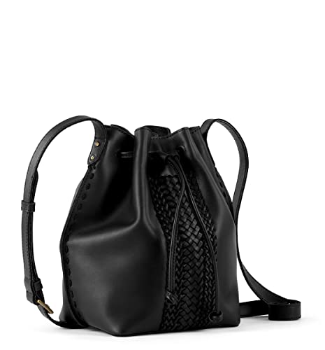The Sak Ivy Drawstring Bucket Bag In Leather, Convertible Purse With Crossbody Strap, Black Vachetta #TOP1