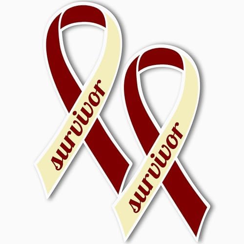 Image of Magnet Me Up Support Head and Neck Cancer Survivor Burgundy and Ivory Ribbon Magnet Decal, 3.5x7 Inches, 2 Pack Magnet for Car Truck SUV, Celebration of Strength, Admiring Survivors, Crafted in USA