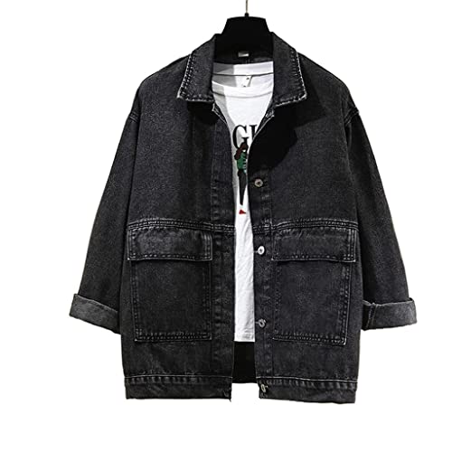 TJLSS Chaqueta Vaquera for Mujer, Prendas de Vestir holgadas Coreanas Negras for Primavera y otoño, Tops Informales for Mujer, Chaqueta Vaquera Corta, Abrigo (Color : Svart, Size : S)