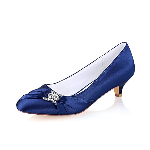 Emily Bridal Zapatos Nupciales Seda de Las Mujeres como Las Bombas de talón del Gatito de satén con Cristal (EU42, Azul)