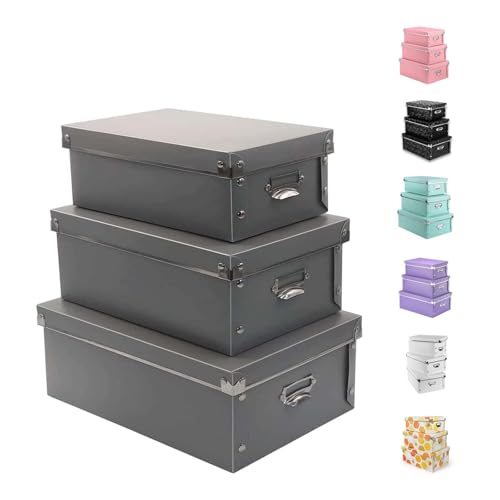 XUCHUN Foldable Storage Baskets, 3 Piece Multiple Sizes Small/Medium/Large Waterproof Plastic Box with Lid for Shoes Grey