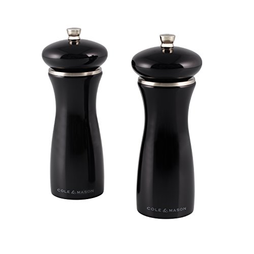 Cole & Mason HS0688P Sherwood Black Salt and Pepper Mills | Precision+ Wooden | Beech Wood | 165mm | Gift Set | Includes 2 x Salt and Pepper Grinders | Lifetime Mechanism Guarantee