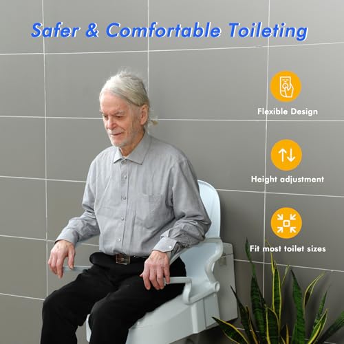 XIAOSHUNER Raised Toilet Seat with Handles, Adjustable Height&Width, Elongated Toilet Seat Risers for Seniors,Non-Slip Adjustable Padded Arms,300lbs,Fit Any Toilet,White - Thumbnail 7