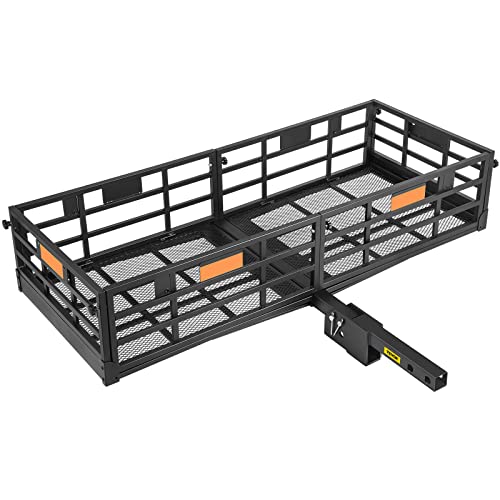 Vevor Folding Hitch Mount Cargo Carrier, 60"X24"X14.4", Steel Trailer Hitch Cargo Basket 500Lb Capacity, Luggage Carrier Rack Fits 2" Receiver W/Hitch Stabilizer, Fold Up For Suv Truck Pickup Camping #TOP7