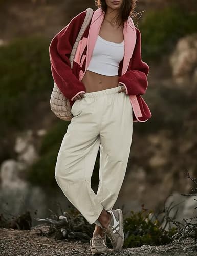 Bianstore Womens Baggy Wide Leg Barrel Pants Casual Elastic Waist Palazzo Harem Pants with Pockets2