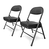 fusehome Mini Padded Folding Chairs, Garage Stool, Portable Camping Chair with Cushion, Lightweight Lawn Chair, for Outdoor Sports Events, Patio, Fishing, Hiking, Hunting, Picnic, Beach (Black 2 Pack)