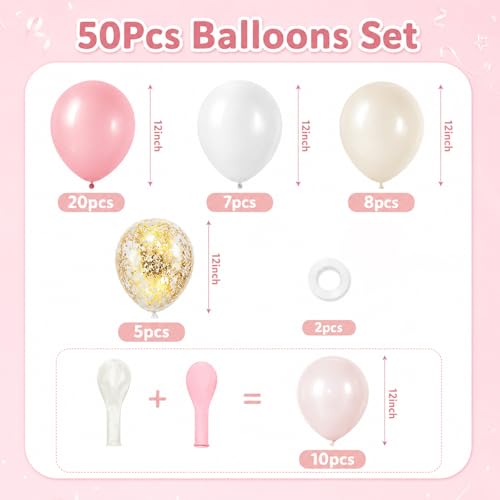 Image of Pink and Gold Balloons, 50 Pcs 12 Inch Double Stuffed Dusty Pink