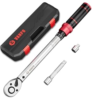 VANPO Chiave Dinamometrica 1/2'', 20-220 NM Auto e Moto Chiavi Dinamometriche Set con 125mm Barra di Prolunga, Adattatore da 1/2“ a 3/8'',72 Dente, Precisione ± 3% con Cricchetto Reversibile per Auto