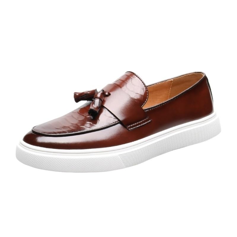 Formal Loafers Pointed Toe Outdoor Lightweight Construction Men Slip On Pattern Genuine Leather