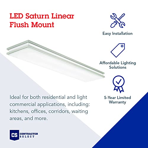 Image of Lithonia Lighting Saturn 4 Foot LED Kitchen Light Fixture, Linear Flush Mount Ceiling Light, 4000K Cool White, 3206 Lumens, 120 Volts, 39 Watts, Damp Listed, Brushed Nickel (FMFL 30840 SATL BN)