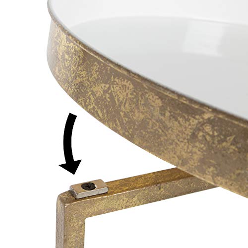 Image of Kate and Laurel Celia Round Metal Foldable Tray Accent Table, White with Gold Base