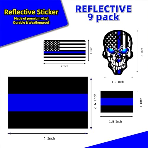9PCS Reflective Thin Blue Line Stickers, Honoring Police Law, Waterproof Vinyl, Police Thin Blue Line Vinyl Decal for Cars Trucks Window Laptop Tape by KINBOIN - Image 2